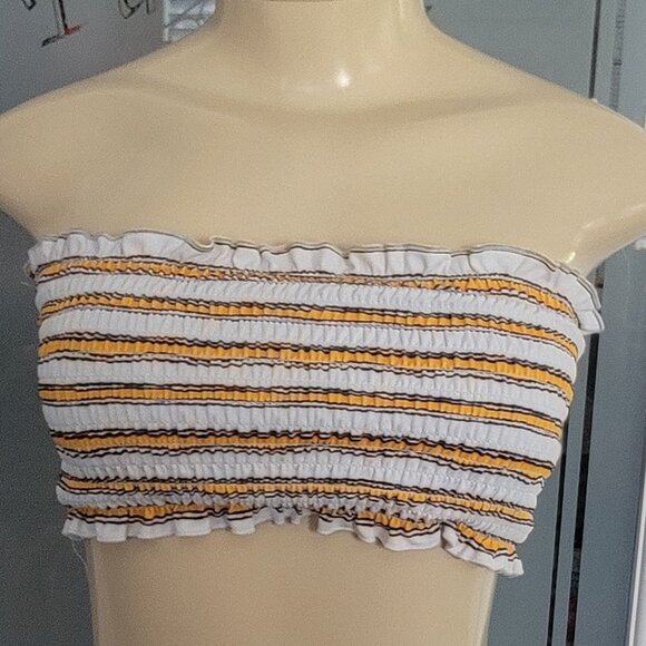 Smocked Strapless Yellow/White Stripes Tube Top or Bikini Top - Picture 2 of 8